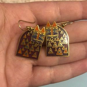 Laurel Burch Vintage Retired “ Wild Cat” Design Dangle Earrings